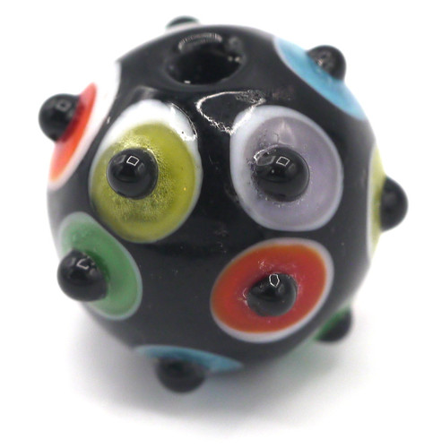 Approx. 17mm Lampwork Glass Bumpy Round Bead, Jet/Multicolor