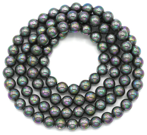 Approx. 16" Strand 4mm Shell Pearl (Man-Made) Round Beads, Peacock