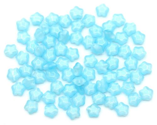 Approx. 10 Gram Bag of 6mm Czech Pressed Glass Star Beads, Sky Blue Silk
