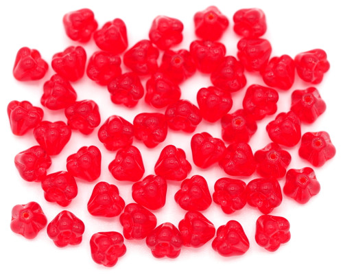 Approx. 10 Gram Bag of 4x6mm Czech Pressed Glass Baby Bell Flower Beads, Transparent Red