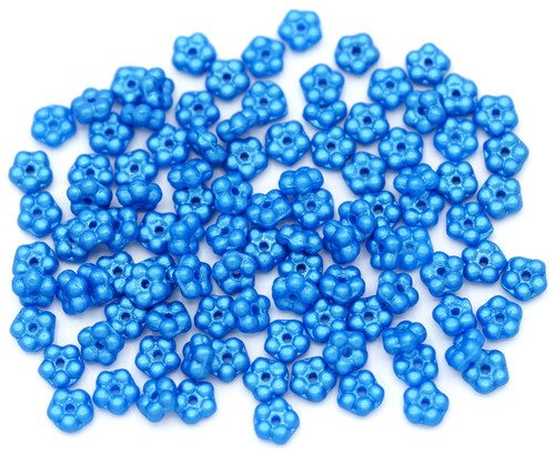 Approx. 10 Gram Bag of 5mm Czech Pressed Glass Forget-Me-Not Flower Beads, Pearl Shine Azuro