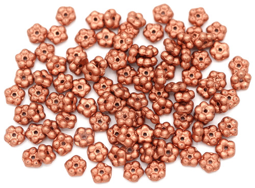 Approx. 10 Gram Bag of 5mm Czech Pressed Glass Forget-Me-Not Flower Beads, Copper Satin