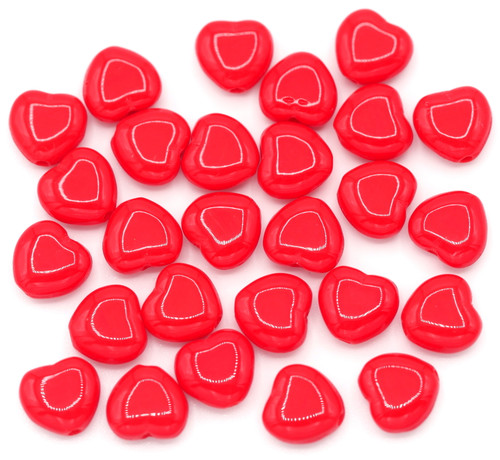 Approx. 10 Gram Bag of 8mm Czech Pressed Glass Heart Beads, Opaque Cherry Red