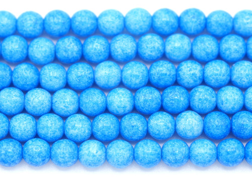 20pc Strand 6mm Czech Pressed Glass Druk Round Beads, Alabaster/Cerulean Speckled Coat