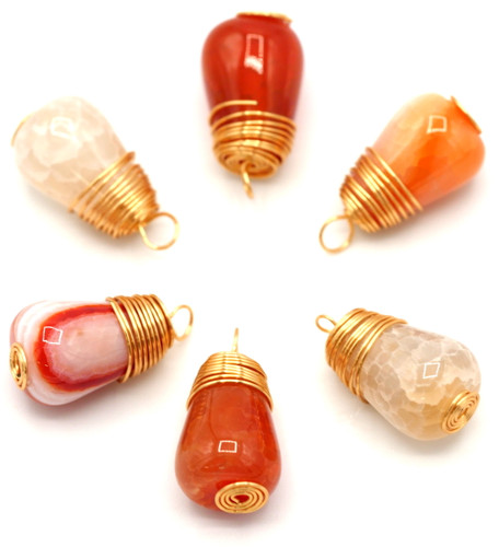 2pc 18-21mm Agate  & 18k Gold-Plated Copper Drops (Colors Vary, See Photos)