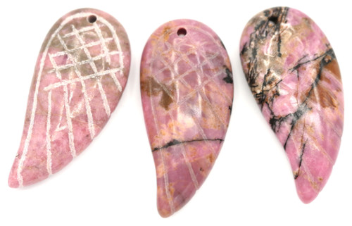 1pc Approx. 35x17mm Hand-Carved Rhodonite Wing Pendant
