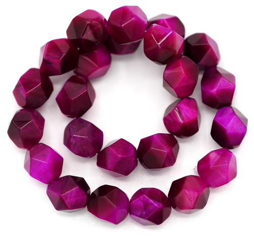 Approx. 7.5" Strand 8mm English-Cut Faceted Tigereye Round Beads, Magenta