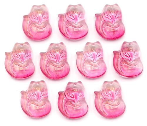 10pc 18x14mm Pressed Glass Fox Charms, Crystal/Pink Ombre/Gold Shimmer