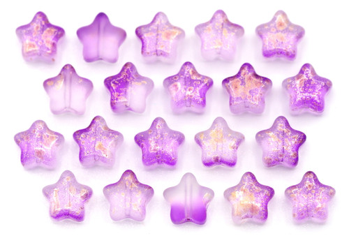 20pc 8mm Pressed Glass Star Beads, Crystal-Violet Ombre/Gold Splatter