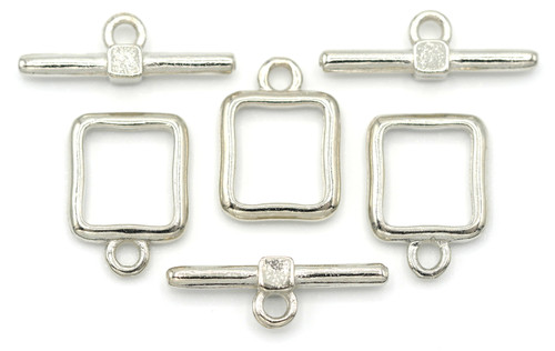 3 Sets 13.5x0mm Brass Rectangle Toggle Clasps, Silver