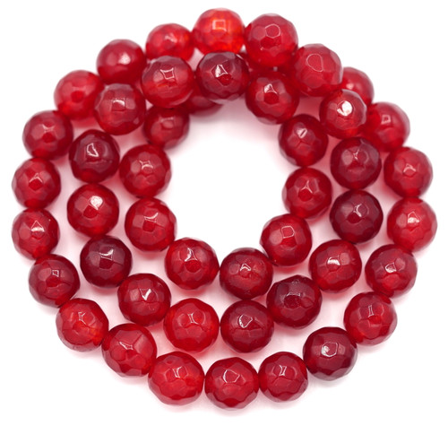 Approx. 14.5" Strand 8mm Faceted Quartz Beads, Deep Red