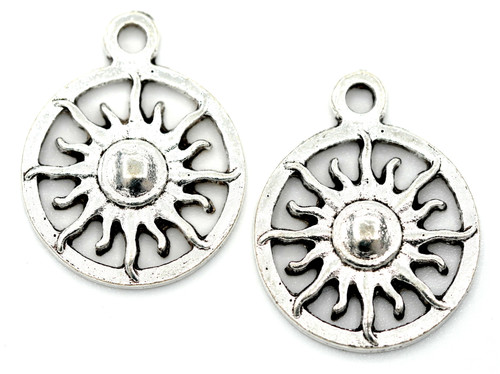 2pc 20x16mm Cutout Round Sun Charms, Antique Silver