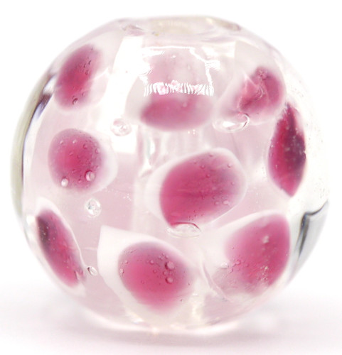 Approx. 15mm Lampwork Art Glass Barrel Bead, Crystal Clear/Pink Petals