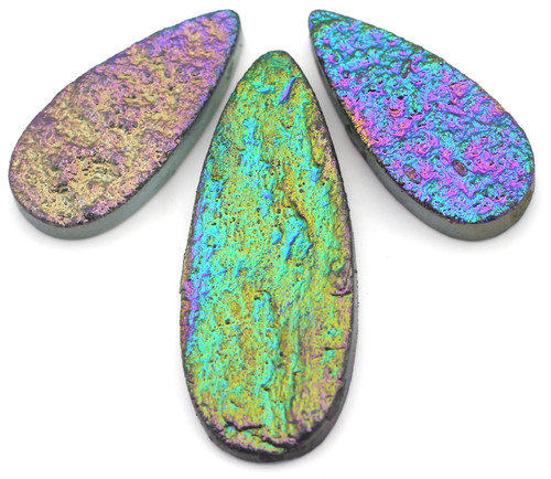 3pc Electroplated Agate Teardrop Pendant Set: 2pc Approx. 35x15mm & 1pc Approx. 50x20.5mm