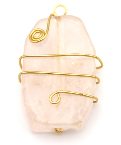 1pc Approx. 40-50mm Rose Quartz Nugget Pendant Hand-Wrapped in 18k Gold-Plated Copper Wire