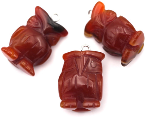 Approx. 22x15mm Hand-Carved Carnelian Owl Pendant