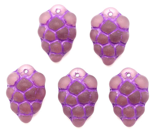 5pc 16x11mm Czech Pressed Glass Grape Bunch Beads, Matte Light Amethyst/Purple Wash