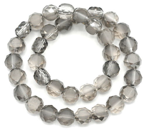 Approx. 11" Strand 8mm Crystal Half-Matte Faceted Coin Beads, Silver Shadow