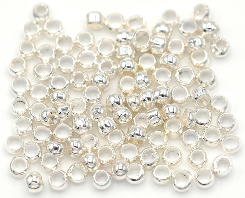 100pc 2x1.2mm Brass Crimp Beads, Silver