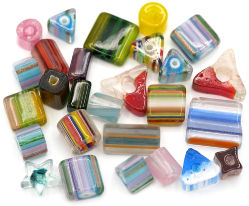 20-Gram RANDOM PICK Cane Glass Beads, Mixed Shape/Size/Color