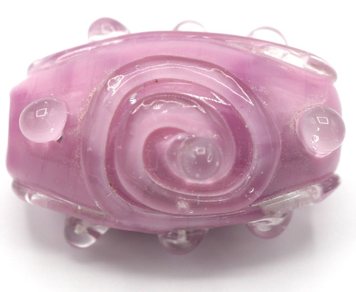 Approx. 27x17mm Lampwork Glass Bumpy Swirled Barrel Focal Bead, Pink/Crystal