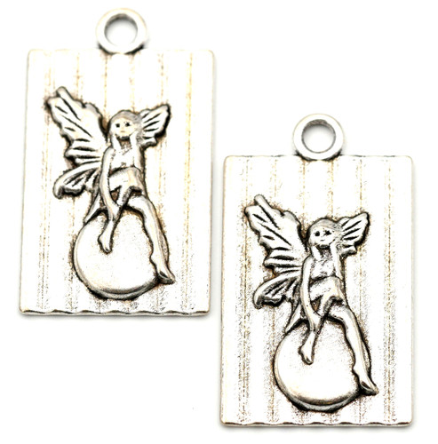 2pc 42x24mm Rectangle Pendant w/Fairy, Antique Silver