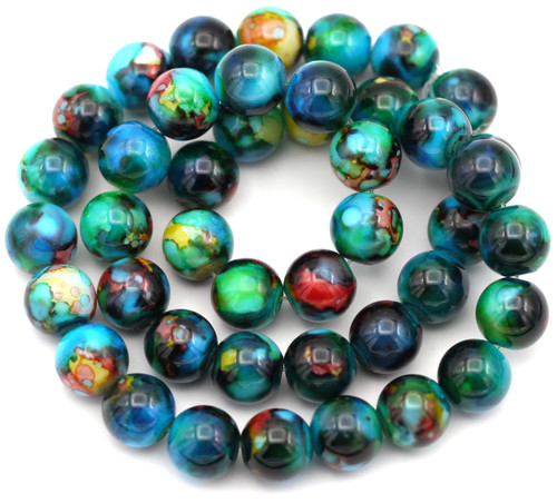 Approx. 15" Strand 10mm Coated Glass Round Beads, Blue Multi