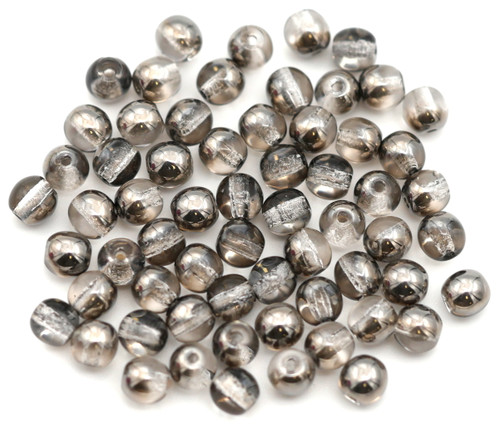 5-Gram Bag (Approx. 50+ Pcs) 4mm Czech Pressed Glass Druk Round Beads, Crystal Chrome