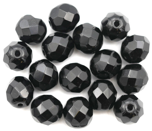 16pc 8mm Czech Fire-Polished Glass Faceted Round Beads, Jet