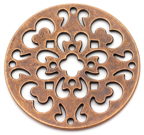 48mm Floral Cutout Round Medallion Pendant, Antique Copper