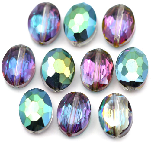 CLOSEOUT: 10pc 12x9mm Crystal Faceted Oval Beads, Slate Vitrail (PLEASE READ)