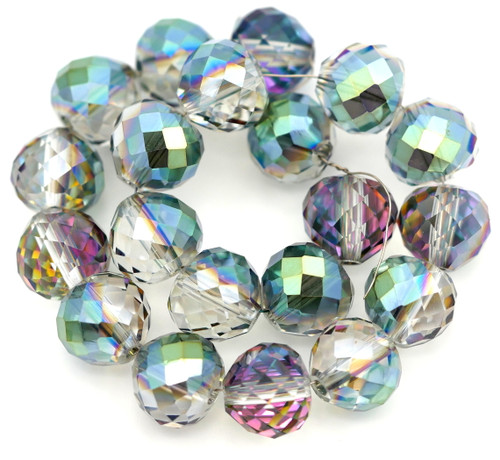 20pc Strand 9x10mm Crystal Faceted Pear Drop Beads, Crystal/Green Vitrail