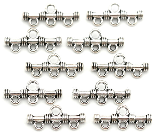 10pc 9x20mm 1-to-3 Loop Banded Bar Links, Antique Silver