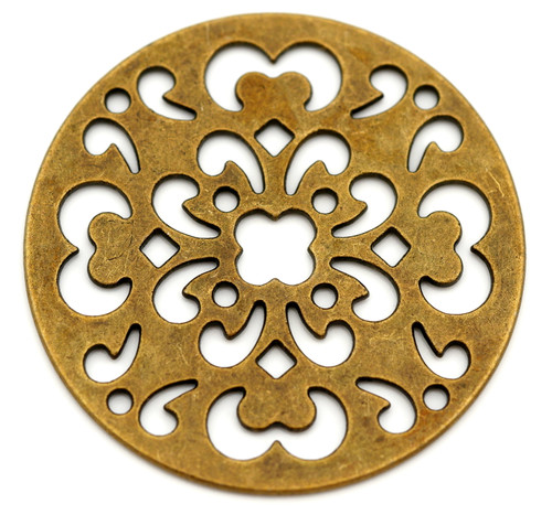 48mm Floral Cutout Round Medallion Pendant, Antique Bronze