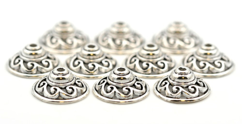 10pc 14.5mm Swirled Round Bead Caps, Antique Silver