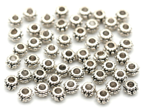 50pc 5x3mm Dotted Rondelle Spacer Beads, Antique Silver