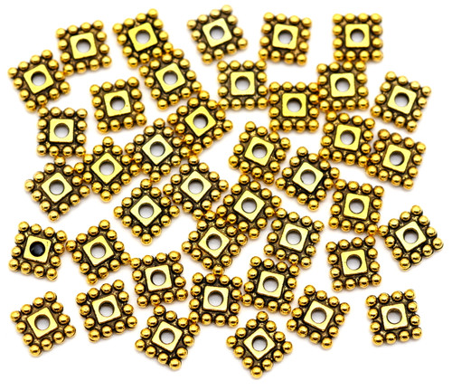 40pc 7mm Dotted Squaredelle Spacer Beads, Antique Gold