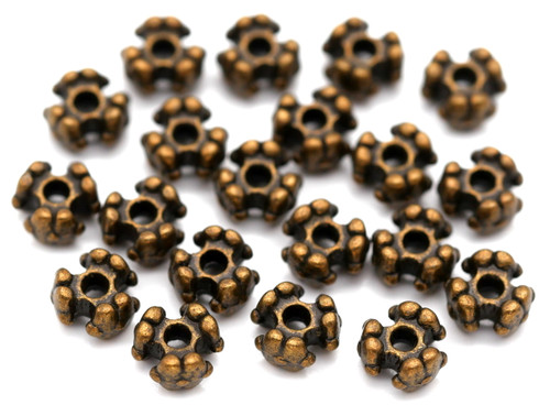 20pc 6.5x4mm Three Flower Rondelle Spacer Beads, Antique Bronze