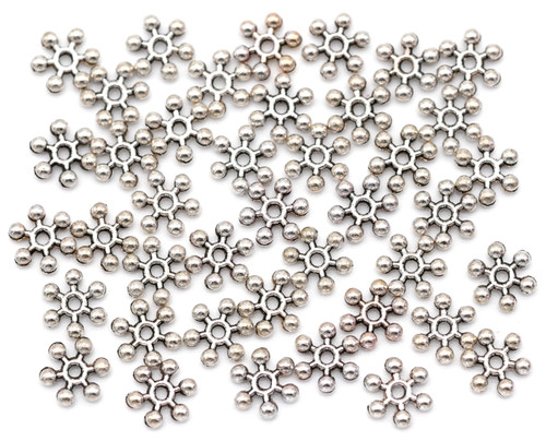 40pc 8x2mm Dotted 6-Point Rondelle Spacer Beads, Antique Silver