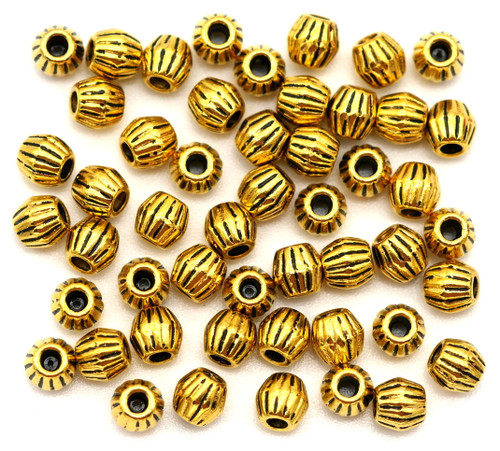 50pc 4x4.5mm Corrugated Bicone Spacer Beads, Antique Gold