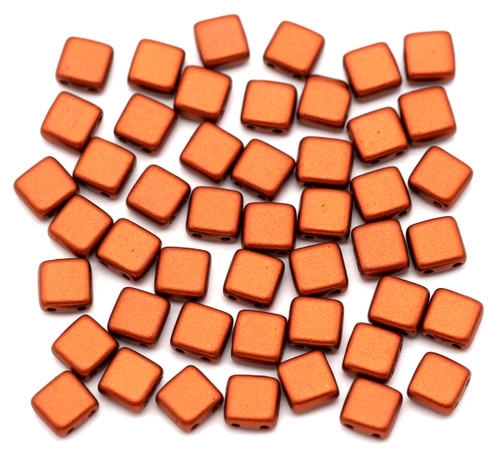 10 Gram Bag of 6mm Czech Pressed Glass 2-Hole Square Tile Beads, Bronze Red