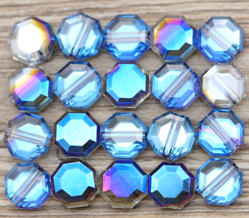 20pc 8mm Crystal Faceted Octagon Beads, Crystal/Blue Iris