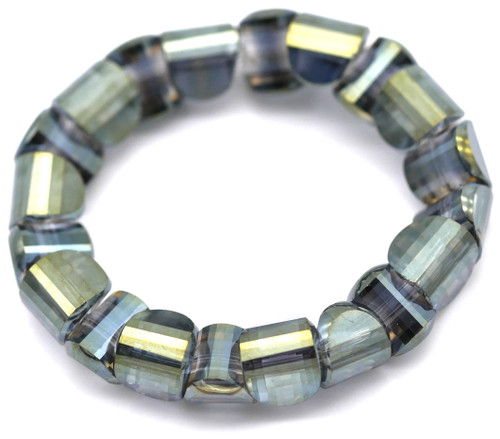 20pc 6x5mm Crystal Faceted Half-Cylinder Dome Beads, Slate/Green Iris