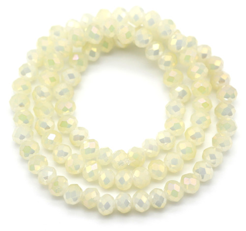 Approx. 14.5" Strand 6x4mm Crystal Faceted Rondelle Beads, Opaque Jonquil AB