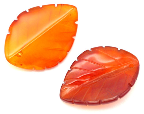 Approx. 25x18mm Carnelian Carved Leaf Pendant