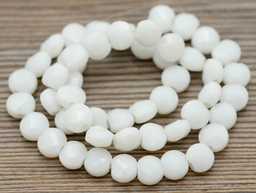 Approx. 10" Strand 6mm Spiral-Faceted Crystal Coin Beads, Alabaster White