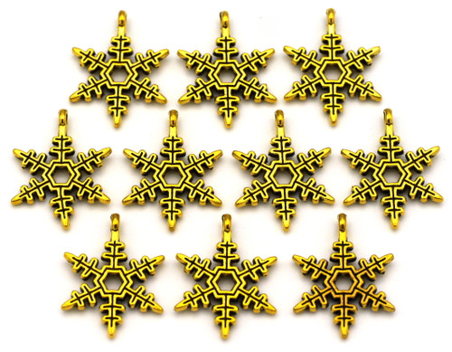 10pc 24x18mm Snowflake Charms, Antique Gold