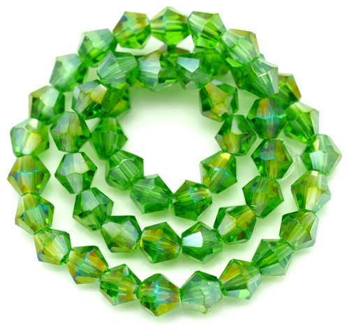 Approx. 10.5" Strand 6mm Crystal Faceted Bicone Beads, Green AB