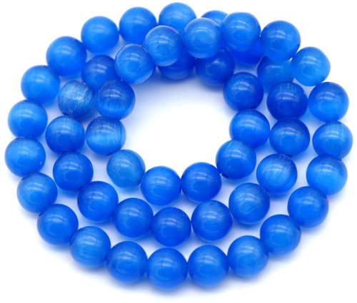 Approx. 15" Strand 8mm Cat's Eye Fiber Optic Glass Round Beads, Dark Blue