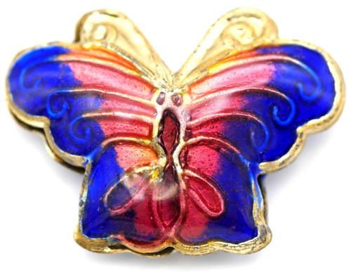 15x20mm Brass & Enamel Cloisonné Butterfly Bead, Gold/Blue/Pink